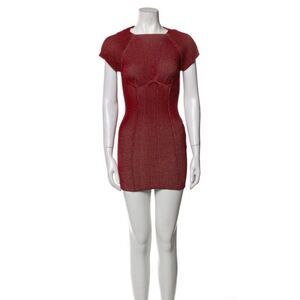 isa boulder Authentic New Solid Red Nylon Short Sleeve Mini Dress Small
